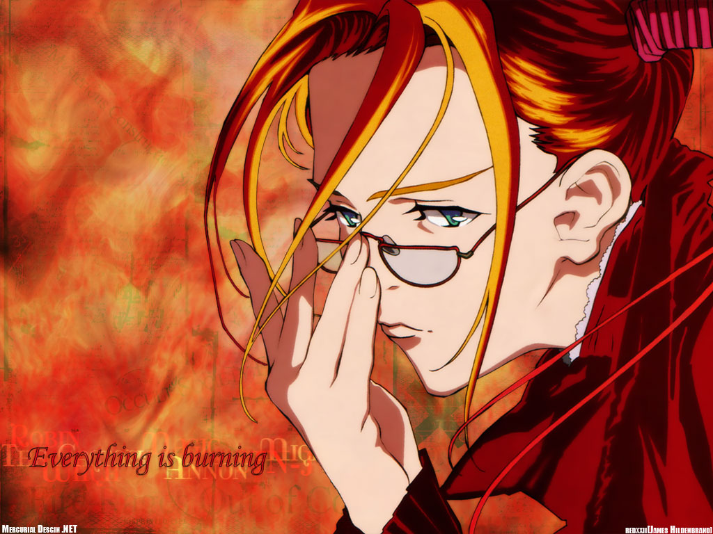 robin sena, witch hunter robin, 00s, 1girl, blonde hair, female focus, glasses, green eyes, long hair, solo, twintails