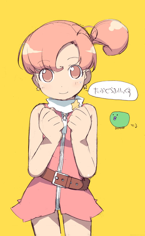 kanzaki hiro, original, belt, pink hair, ponytail, side ponytail, sketch, solo, zipper
