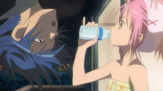 hinamori amu, tsukiyomi ikuto, shugo chara!, animated, animated gif, anime screenshot, lowres, milk, pink hair, pinky out, spit take, spitting