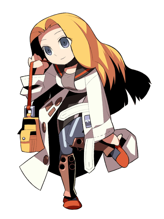 itsumo nokoru, medic (sekaiju), medic 4 (sekaiju), etrian odyssey, sekaiju no meikyuu, sekaiju no meikyuu 1, archived source, 1girl, adjusting clothes, adjusting footwear, adjusting shoe, anime coloring, armor, bag, black skirt, blonde hair, blunt ends, breasts, brown armor, buttons, closed mouth, coat, collared coat, contrast collar, crew neck, flats, full body, greaves, grey eyes, grey pantyhose, grey shirt, hair intakes, head tilt, leg up, long hair, long sleeves, medium breasts, open clothes, open coat, pantyhose, pencil skirt, pouch, red shoes, shirt, shoes, shoulder bag, simple background, skirt, smile, solo, straight hair, very long hair, white background, white coat, white sleeves, yellow bag