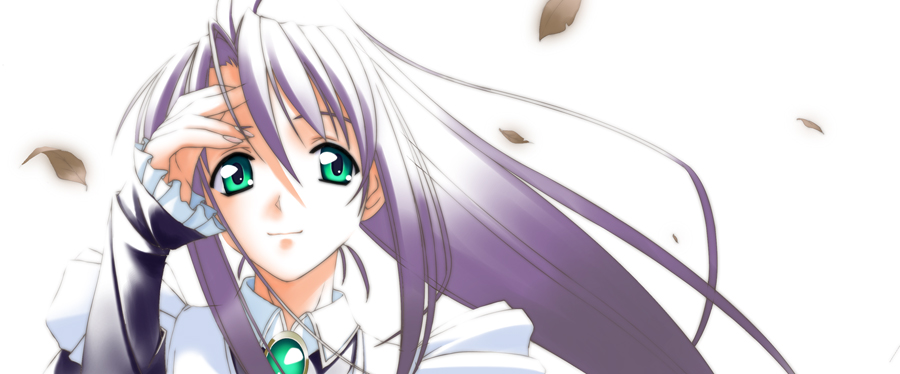 murakami suigun, f-ism, tagme, green eyes, long hair, maid, portrait, purple hair, solo, white background