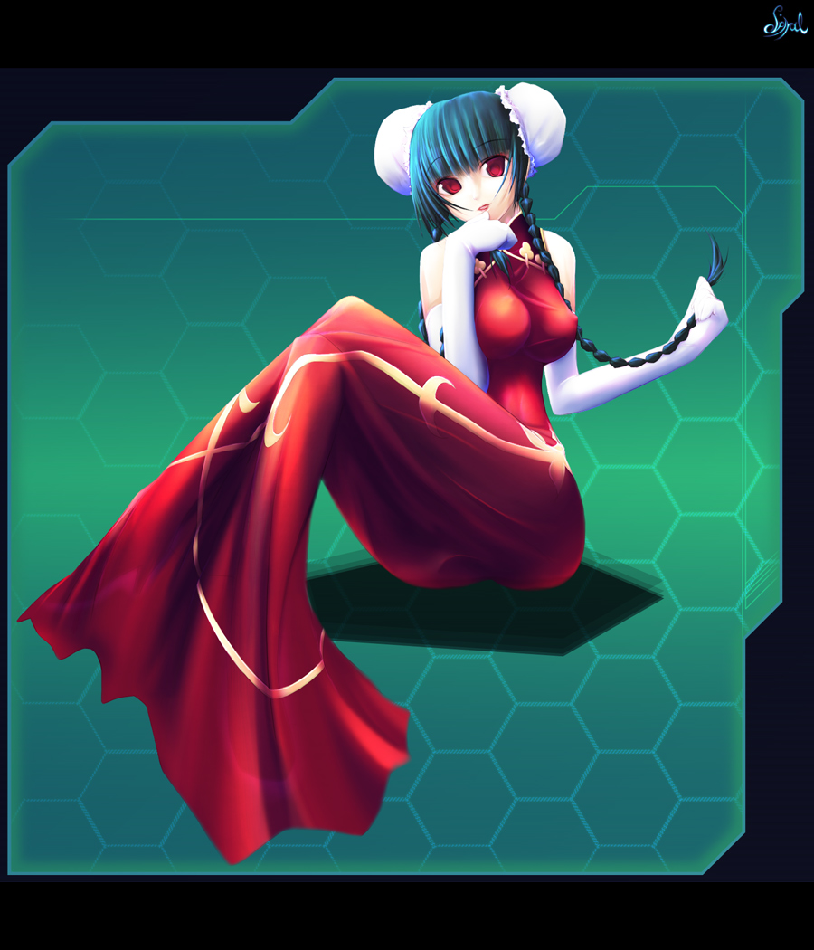 spiral (senra garou), wang liu mei, gundam, gundam 00, 00s, 1girl, bun cover, china dress, chinese clothes, dress, female focus, solo