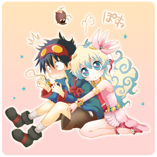 mizutama, mizutama (artist), boota (ttgl), nia teppelin, simon (ttgl), tengen toppa gurren lagann, 00s, 1boy, 1girl, chibi, couple, hetero