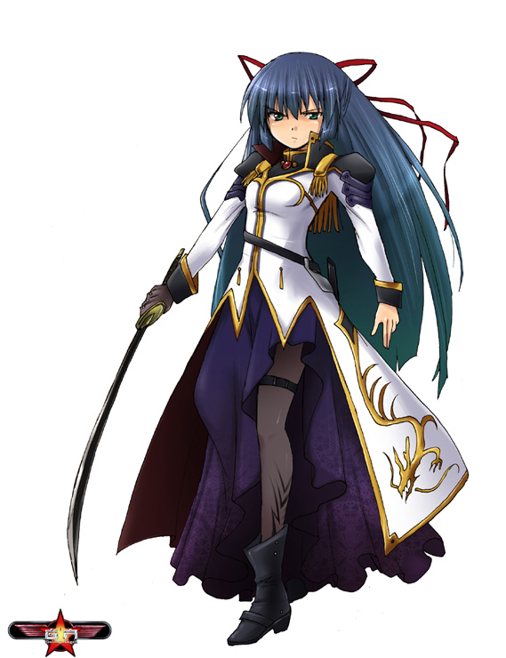 kaiga, karasuma chitose, broccoli (company), galaxy angel, 00s, 1girl, black pantyhose, female focus, half updo, pantyhose, solo, sword, weapon