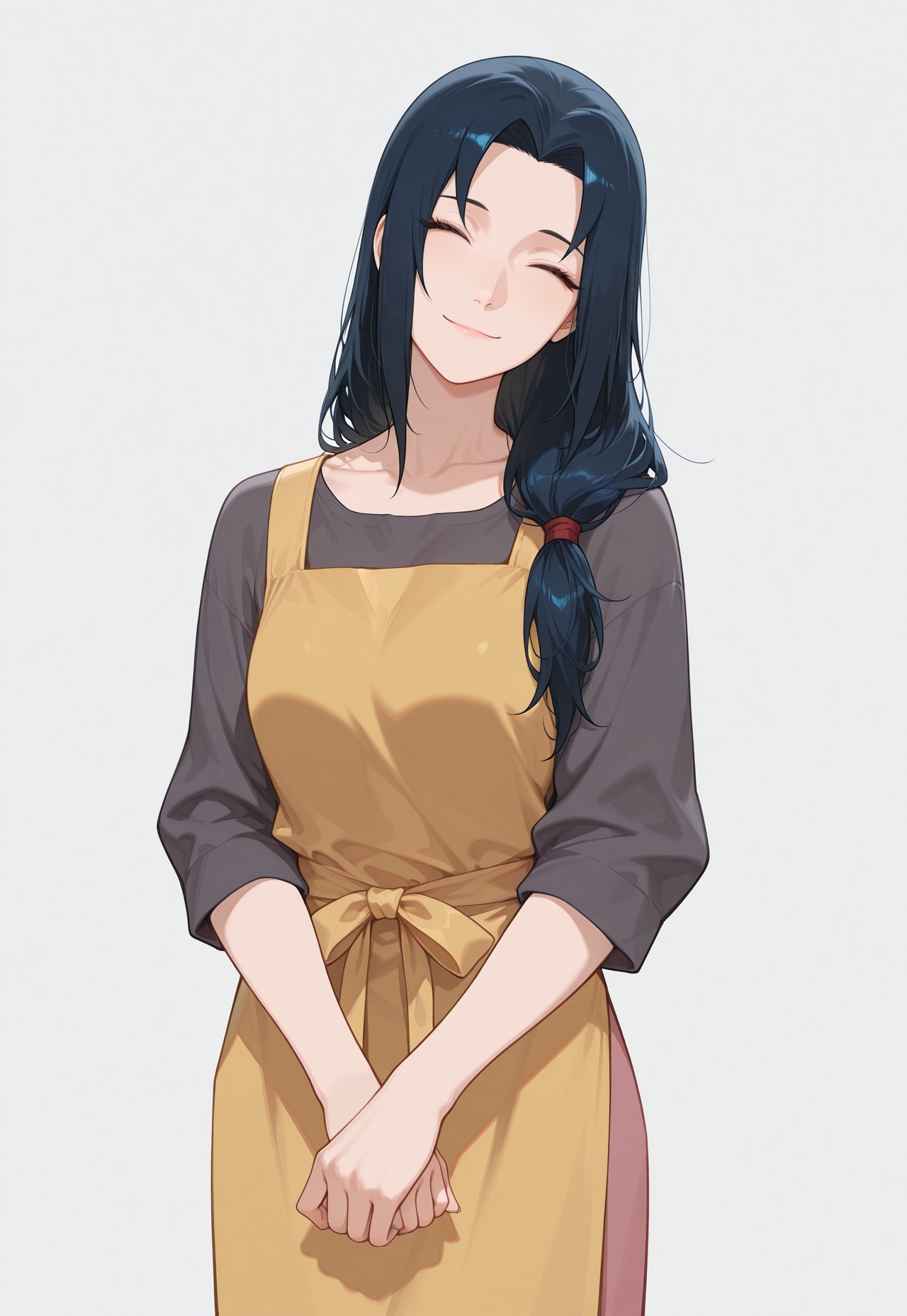 uchiha mikoto, highres, non-web source, 1girl, black hair, closed eyes, long hair, smile