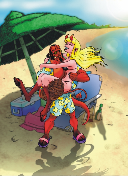 anung un rama, hellboy, hellboy (comic), beach, bikini, demon, demon girl, swimsuit