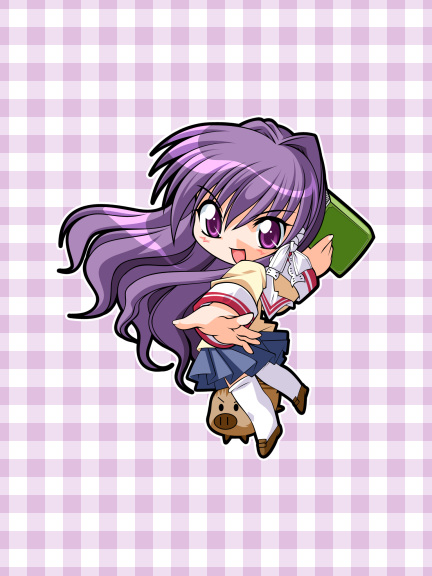 watsuki ayamo, botan (clannad), fujibayashi kyou, clannad, 00s, boar, purple hair, solo, thighhighs