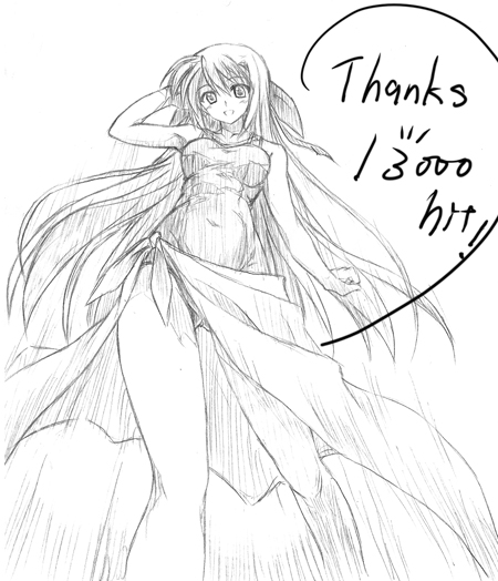 kusakami akira, ginga nakajima, lyrical nanoha, mahou shoujo lyrical nanoha, mahou shoujo lyrical nanoha strikers, 00s, blush, greyscale, long hair, milestone celebration, monochrome, one-piece swimsuit, school swimsuit, sketch, smile, solo, swimsuit
