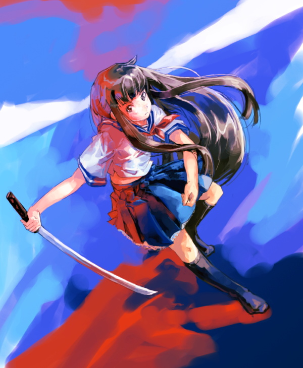 myu, original, katana, school uniform, serafuku, shirasaya, solo, sword, weapon