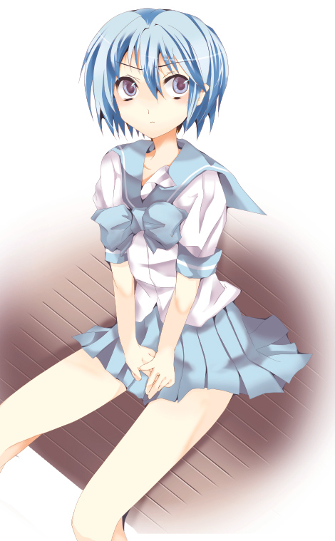 ise (velvet088), ayasaki hayate, hayate no gotoku!, 00s, 1boy, blue eyes, blue hair, blue skirt, crossdressing, crossdressing (mtf), male focus, matching hair/eyes, pleated skirt, school uniform, serafuku, skirt, solo, trap
