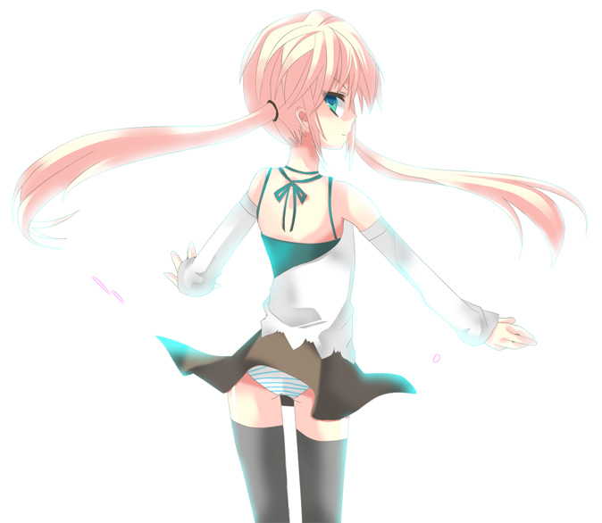 ise (velvet088), sanzen'in nagi, hayate no gotoku!, 00s, ass, black theme, blonde hair, panties, solo, striped clothes, striped panties, thighhighs, twintails, underwear