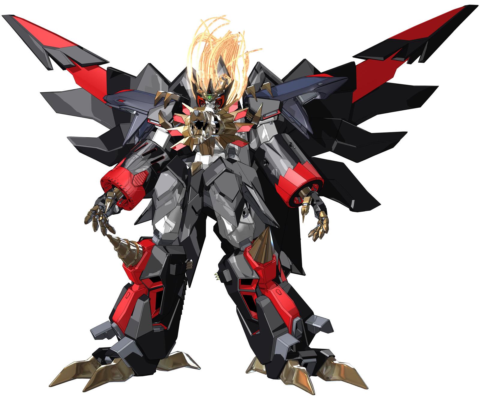 genesic gaogaigar, yuusha ou gaogaigar, yuusha series, highres, 1990s (style), 3d, armor, helmet, machinery, mecha, no humans, retro artstyle, robot, simple background, weapon, white background