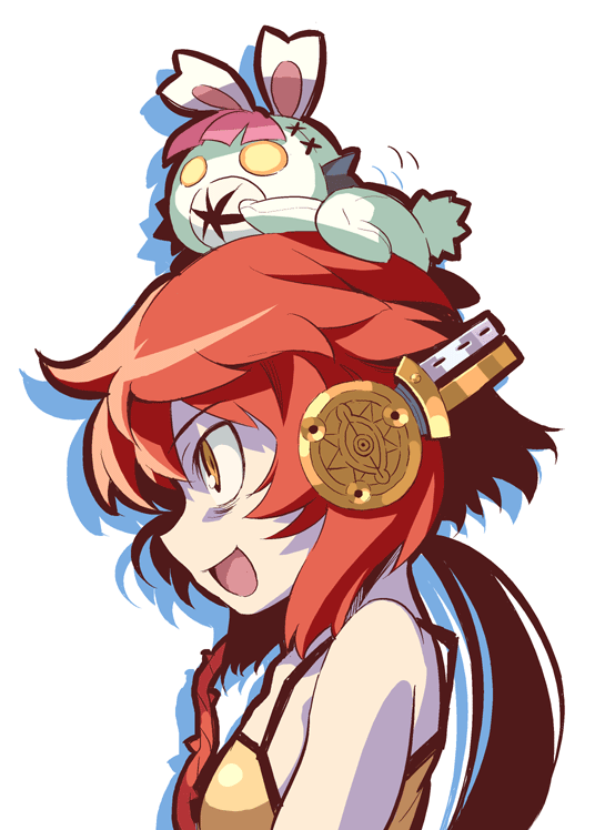original, headphones, ponytail, red hair, stuffed animal, stuffed toy