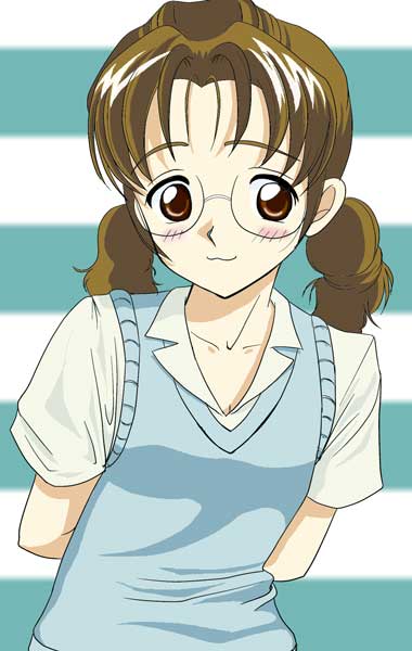 sakurada nori, rozen maiden, 00s, 1girl, :3, blush, cardigan, female focus, glasses, solo, sweater vest, twintails