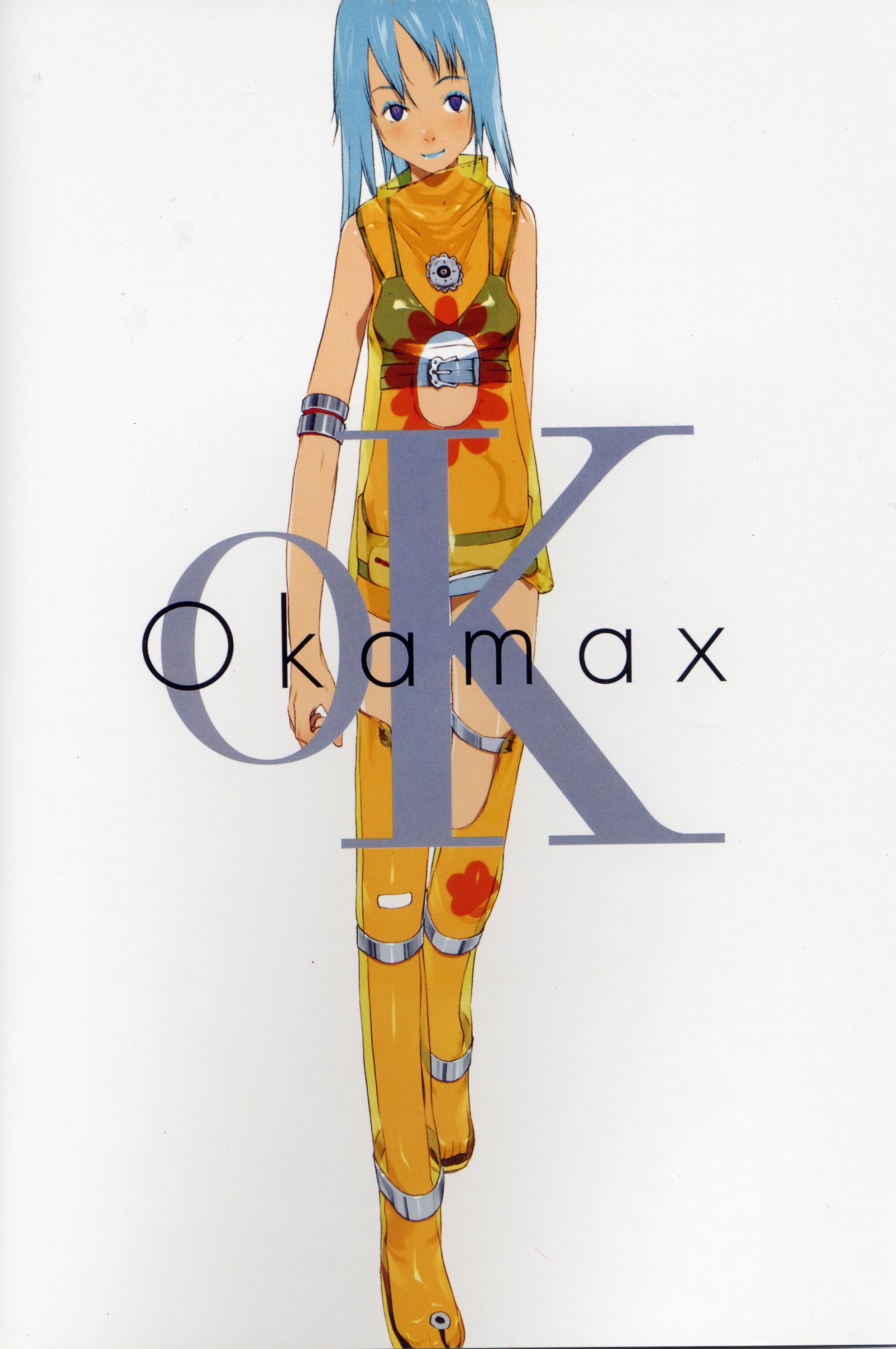 okama, okamax, absurdres, artbook, highres, scan, 1girl, blue hair, female focus, solo