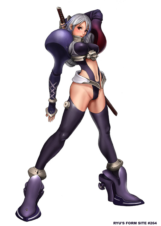 ryu (ryu's form site), silver hair, fantasy, gloves, solo, sword, thighhighs, weapon