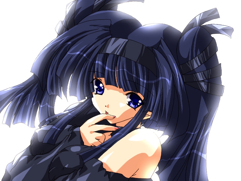 shikigami azuma, original, md5 mismatch, source request, 1girl, blue eyes, blue hair, female focus, goth fashion, hair ribbon, hairband, long hair, matching hair/eyes, ribbon, simple background, solo, tongue, twintails