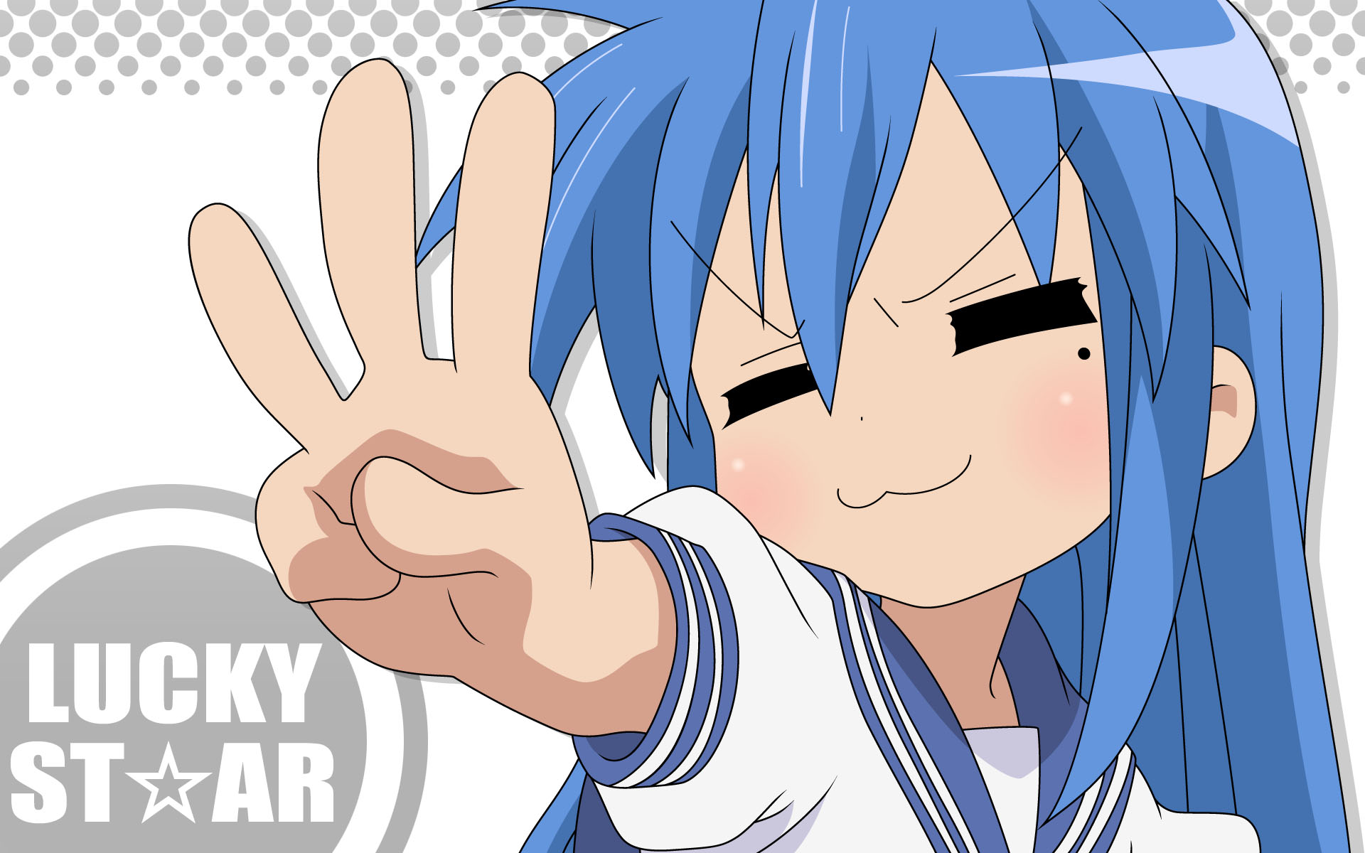 izumi konata, lucky star, highres, 00s, 1girl, :3, female focus, mole, mole under eye, school uniform, serafuku, solo