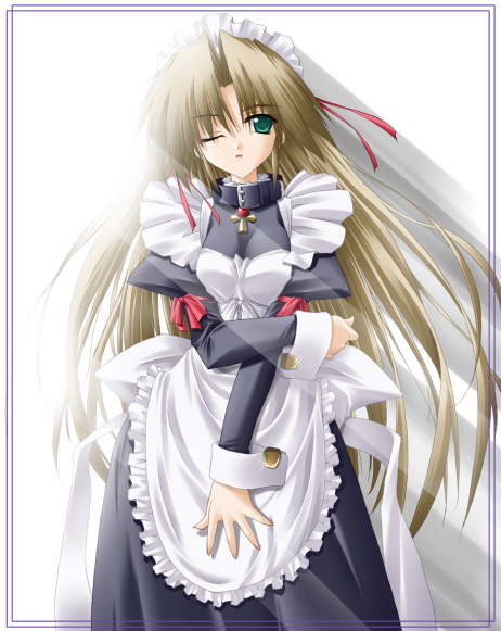 tagme, 1girl, brown hair, female focus, long hair, maid, solo