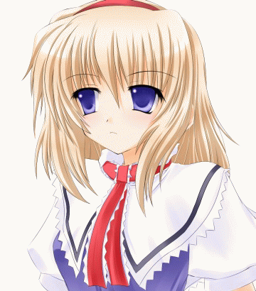 shirotsuki kouta, alice margatroid, touhou, animated, animated gif, lowres, 1girl, blinking, blonde hair, blush, capelet, female focus, hairband, non-repeating animation, short hair, solo