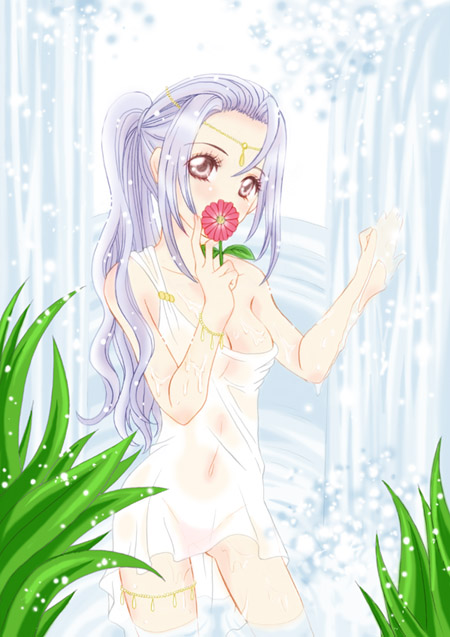 harumokoko, original, tagme, flower, ponytail, see-through clothes, solo