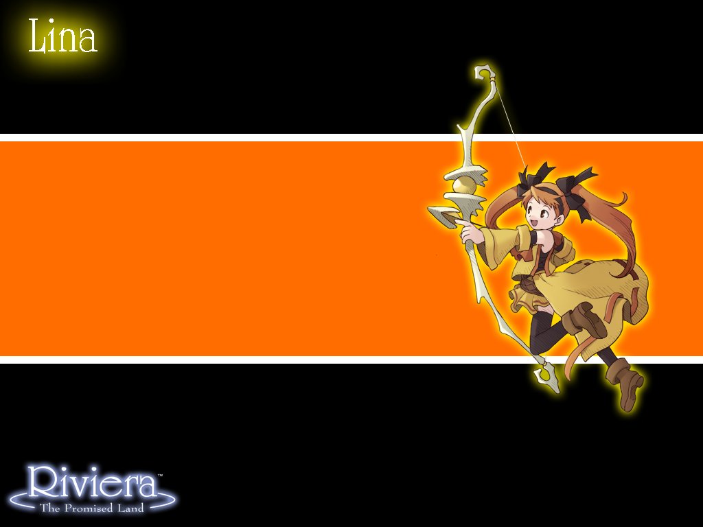 lyuri (riviera), riviera, 1girl, black thighhighs, boots, bow (weapon), brown eyes, brown hair, detached sleeves, drawing bow, dress, female focus, hairband, holding, holding bow (weapon), holding weapon, leg lift, orange eyes, orange hair, ribbon, skirt, solo, thighhighs, twintails, weapon, zettai ryouiki