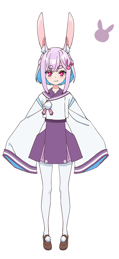 okada maiko, official art, 1girl, animal ears, anime coloring, blush, braid, breasts, brown shoes, closed mouth, crown braid, flat chest, full body, hair ornament, jingai kyoshitsu no ningen girai kyoshi, loafers, long sleeves, looking at viewer, pink eyes, pink hair, purple sailor collar, purple skirt, rabbit ears, rabbit girl, sailor collar, shoes, short hair, sidelocks, simple background, skirt, sleeves past wrists, solo, standing, tachi-e, thick eyebrows, thighhighs, transparent background, usami sui, white thighhighs, wide sleeves