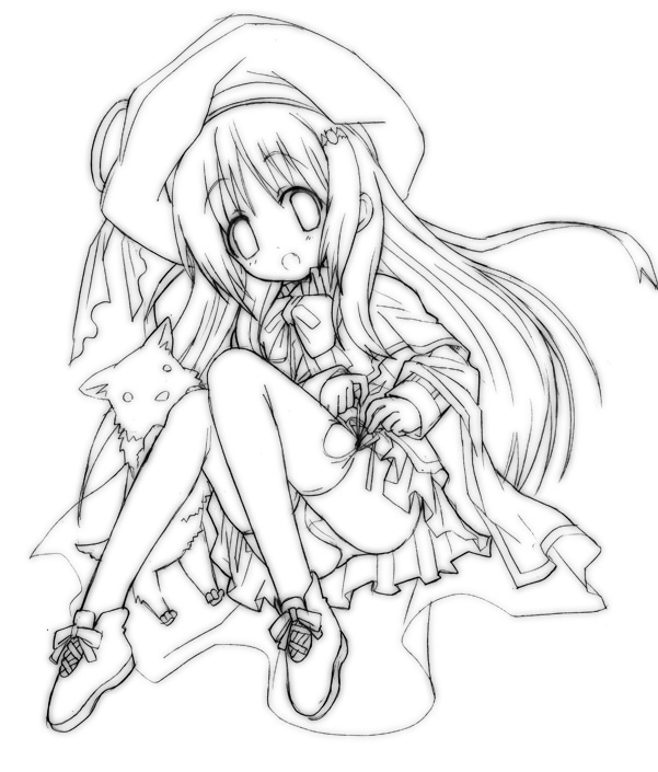hizuki yayoi, noumi kudryavka, little busters!, dog, greyscale, hat, long hair, monochrome, panties, solo, thighhighs, underwear