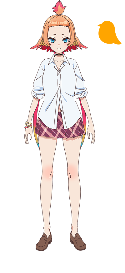 okada maiko, official art, 1girl, anime coloring, aqua eyes, black choker, blush, breasts, brown shoes, choker, closed mouth, collarbone, collared shirt, full body, haneda tobari, jingai kyoshitsu no ningen girai kyoshi, large breasts, loafers, long sleeves, looking at viewer, multicolored hair, orange hair, plaid clothes, plaid skirt, pleated skirt, purple skirt, red hair, shirt, shoes, short eyebrows, short hair, simple background, skirt, sleeves pushed up, smile, solo, standing, tachi-e, tented shirt, thighs, transparent background, tsurime, two-tone hair, white shirt