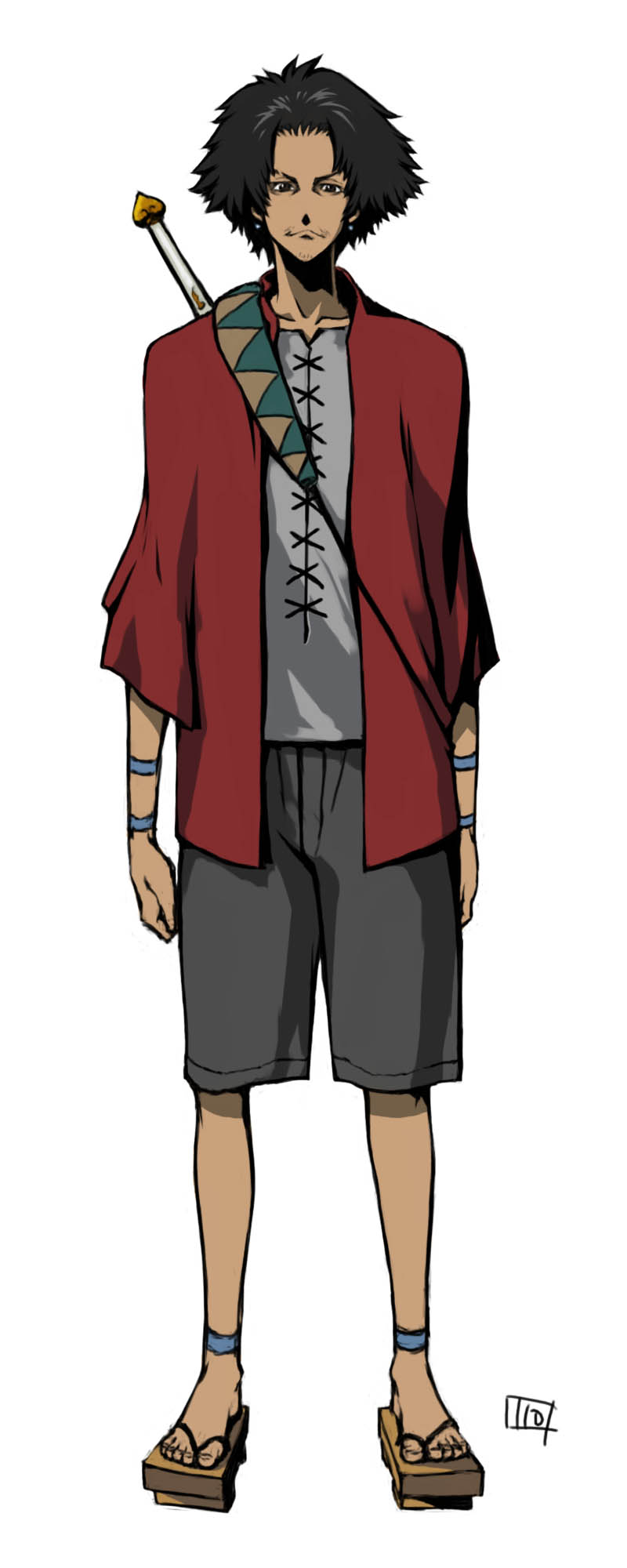 itou yuuji, mugen (samurai champloo), samurai champloo, highres, 00s, 1boy, dark-skinned male, dark skin, japanese clothes, male focus, solo, sword, weapon