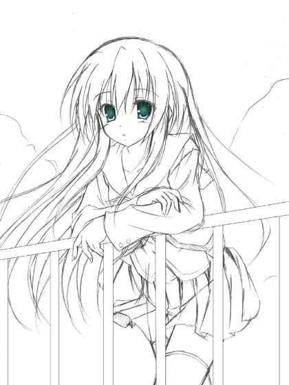 yoshiharu, original, 1girl, female focus, greyscale, monochrome, school uniform, serafuku, solo, thighhighs