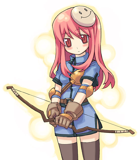 tanaka (cow), yamai (lsd), archer (ragnarok online), ragnarok online, archer (ro), armor, bow (weapon), breastplate, solo, thighhighs, weapon