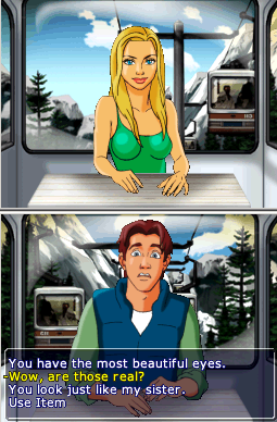 sprung, screencap, game cg, lowres, 1boy, 1girl, box, cardboard box, visual novel