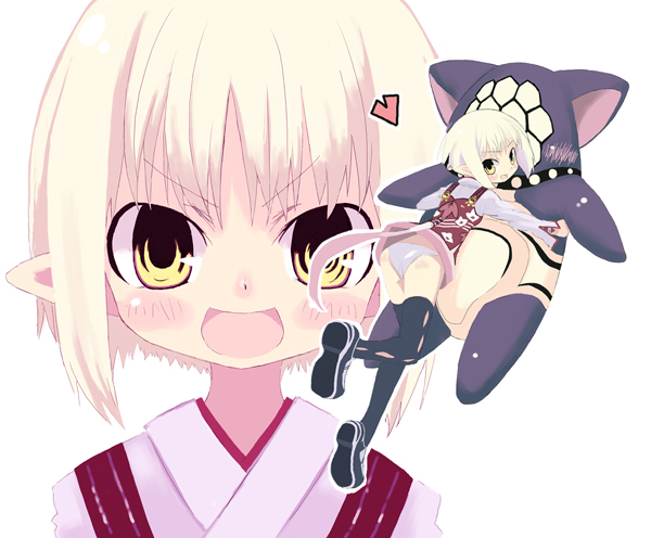 sanada taketo, original, 1girl, multiple views, panties, pantyshot, pointy ears, stuffed animal, stuffed toy, thighhighs, underwear