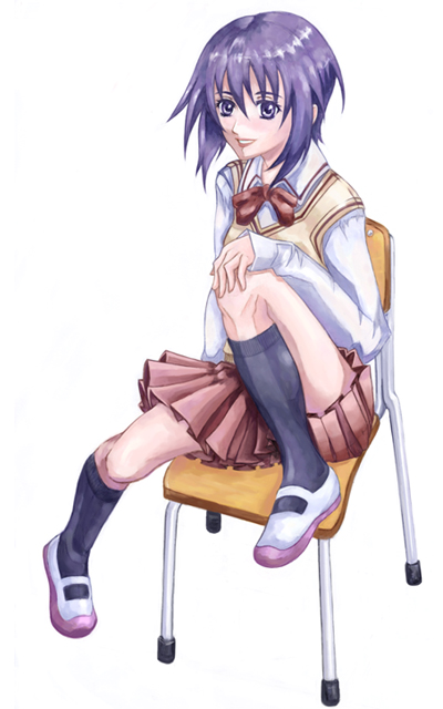 kawazoe tamaki, bamboo blade, 00s, 1girl, chair, female focus, on chair, school uniform, serafuku, shoes, solo, white shoes