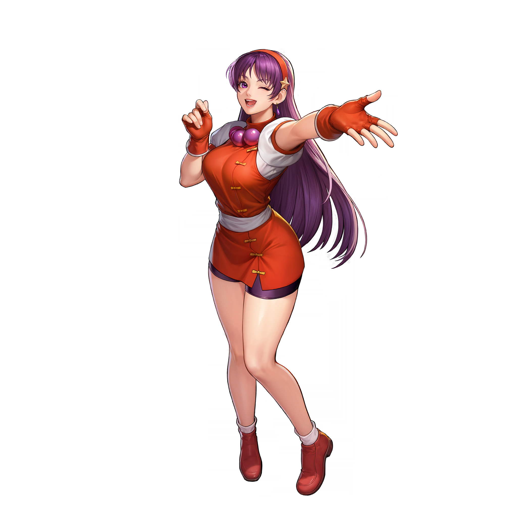 asamiya athena, psycho soldier, snk, the king of fighters, the king of fighters '98, hair ornament, purple hair, shorts, smile, star (symbol), star hair ornament