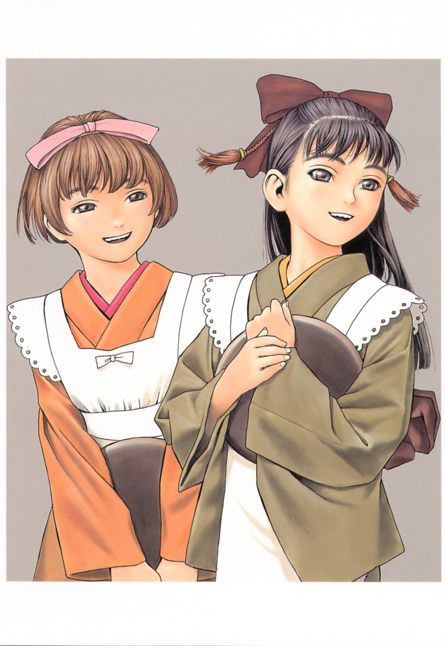 murata range, like a balance life, highres, bob cut, hairband, japanese clothes, long hair, maid, ribbon