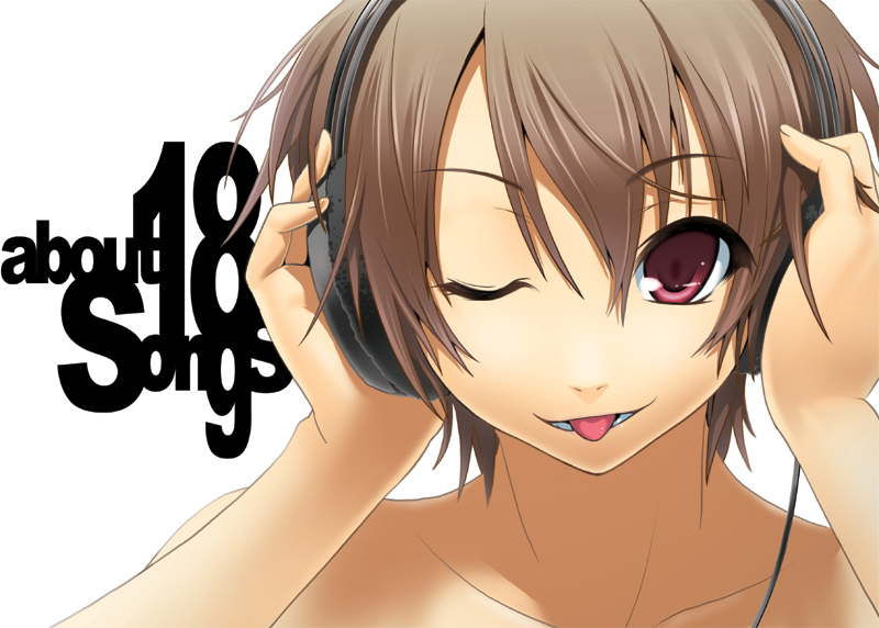nilitsu, original, tagme, headphones, red eyes, solo, tongue