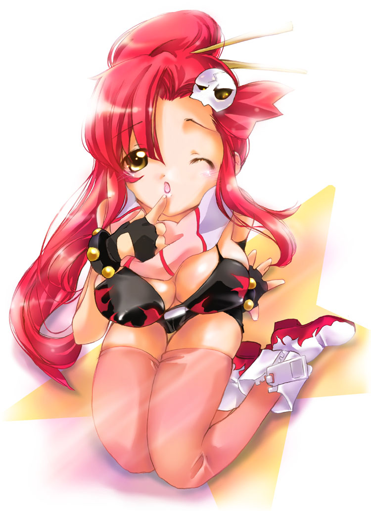 nyanmilla, yoko littner, tengen toppa gurren lagann, 00s, red hair, solo, thigh gap, thighhighs, thighs, yellow eyes