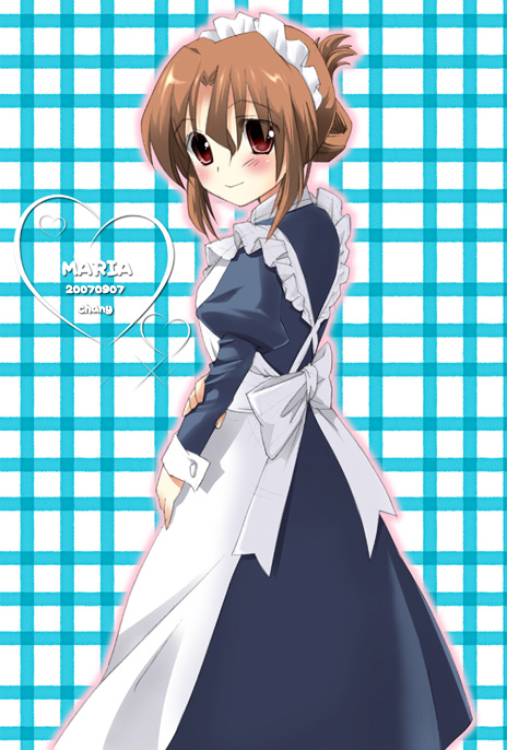 chany, maria (hayate no gotoku!), hayate no gotoku!, 00s, 1girl, brown hair, female focus, folded ponytail, maid, red eyes, solo