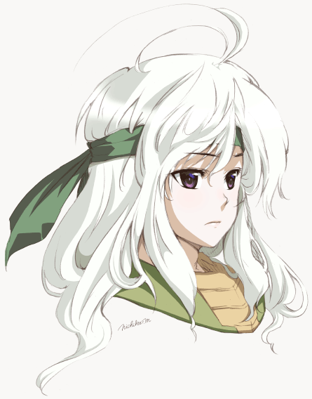 nichika miyama, tagme, 1girl, female focus, headband, purple eyes, solo, white hair