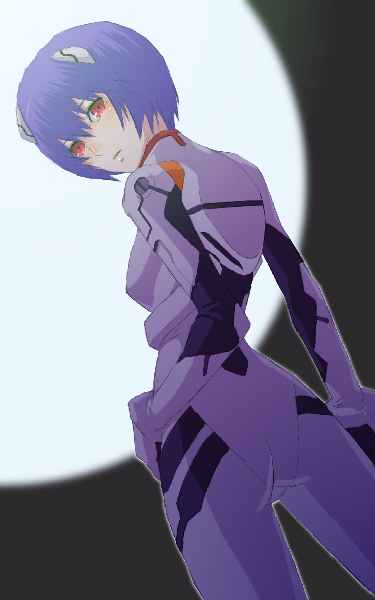 nidy, ayanami rei, neon genesis evangelion, 1girl, ass, backlighting, blue hair, blurry, bodysuit, bracer, cowboy shot, depth of field, dutch angle, expressionless, female focus, from side, full moon, gloves, hair between eyes, hand on own hip, headgear, interface headset (evangelion), legs apart, looking at viewer, looking back, mecha pilot suit, moon, narrow waist, night, night sky, outdoors, outline, parted lips, plugsuit (evangelion), red eyes, short hair, sky, solo, turtleneck