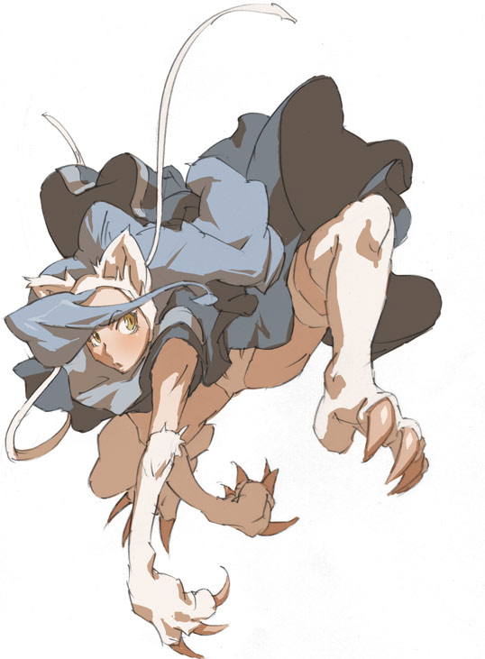 blackalpha, felicia (darkstalkers), capcom, darkstalkers, 1girl, animal ears, animal hands, big hair, blue hair, cat ears, female focus, long hair, official alternate costume, solo