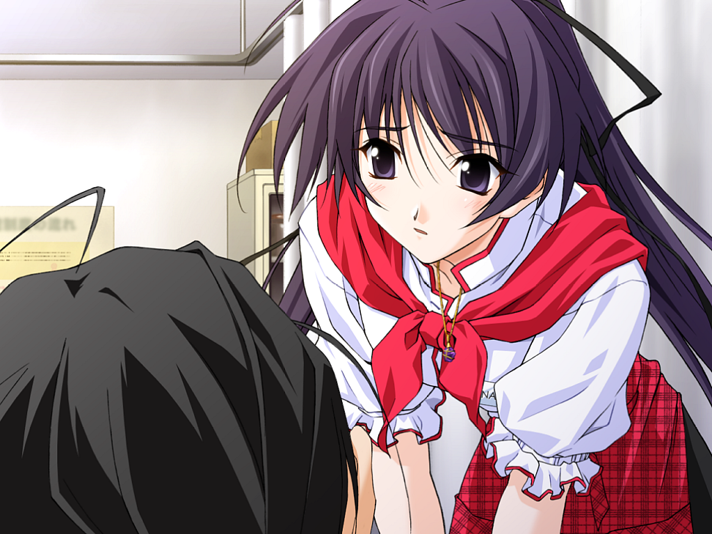 matsuo yukihiro, suzuna takano, memories off, memories off 2nd, uniform, game cg, 1girl, black hair, female focus, ponytail, solo