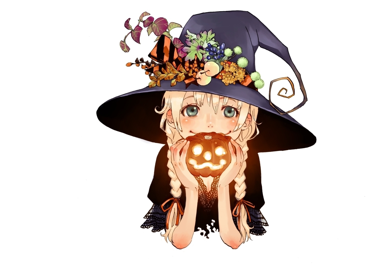 kazue kato, original, 1girl, female focus, halloween, hat, smile, solo, witch hat