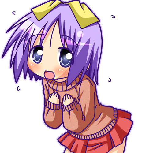 hiiragi tsukasa, lucky star, lowres, tagme, 00s, purple hair, ribbon, solo