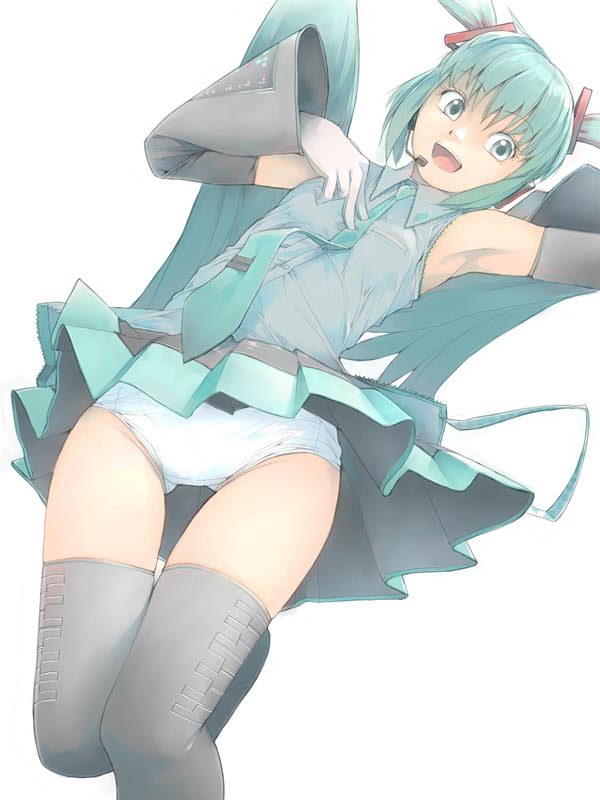 hatsune miku, vocaloid, tagme, black thighhighs, panties, solo, thighhighs, underwear, white panties