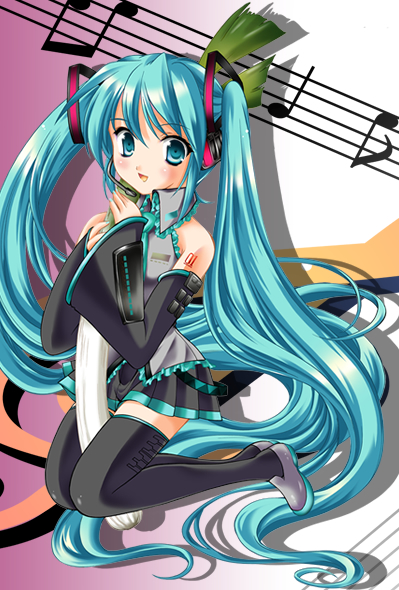 aizawa hiroshi, hatsune miku, vocaloid, 1girl, aqua hair, black thighhighs, female focus, gradient background, grey shoes, long hair, oversized food, oversized object, pink background, shoes, solo, spring onion, thighhighs, twintails, very long hair, white background