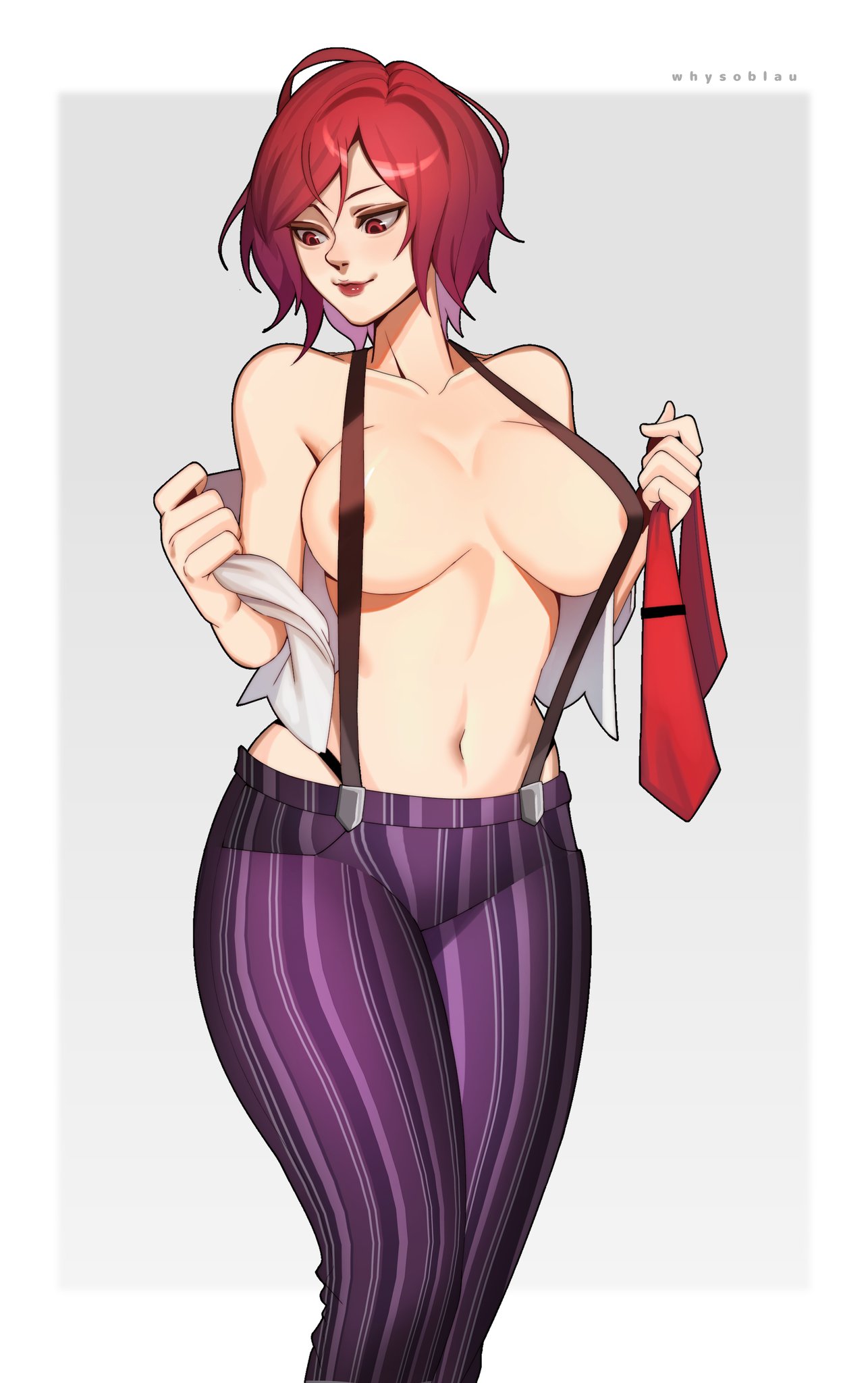 vanessa (kof), snk, the king of fighters, breasts, breasts out, mature female, red hair