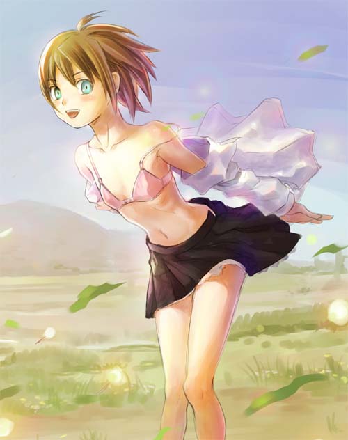 momose hisashi, original, bra, lingerie, school uniform, serafuku, solo, underwear, undressing, wind